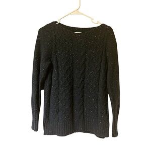 St John’s Bay Women’s Navy Speckled Cable Knit Crew Neck Pullover Sweater, Sz M